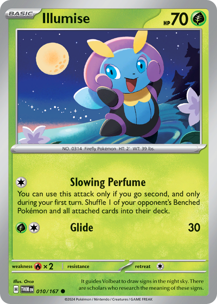 Illumise Pokémon kaart met maan en bloemen