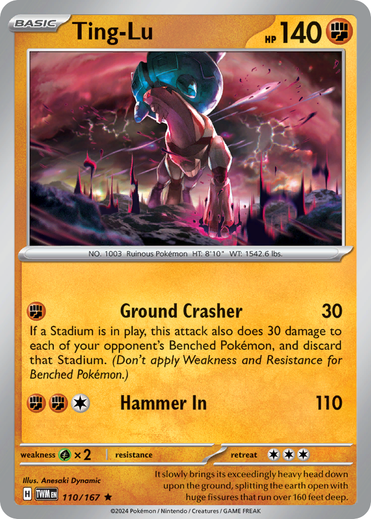 Ting-Lu Pokémon-kaart met Ground Crasher aanval.