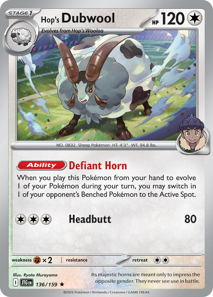 Pokémon kaart van Dubwool met vermogen en aanval.