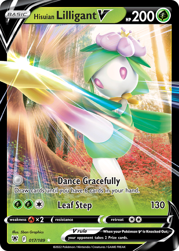 Hisuian Lilligant V kaart met krachten en eigenschappen.