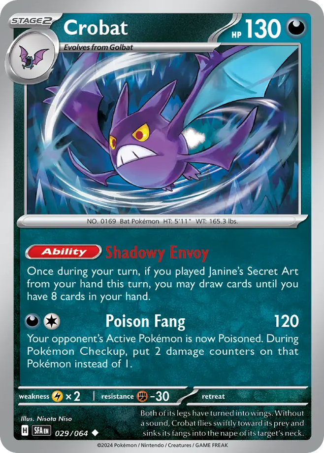 Crobat kaarten illustratie met vaardigheden en statistieken.