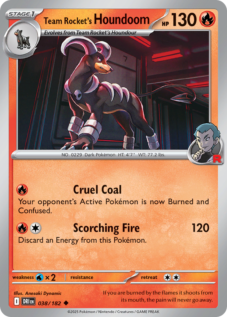 Team Rocket's Houndoom Pokémon kaart, krachtig vuurtype.