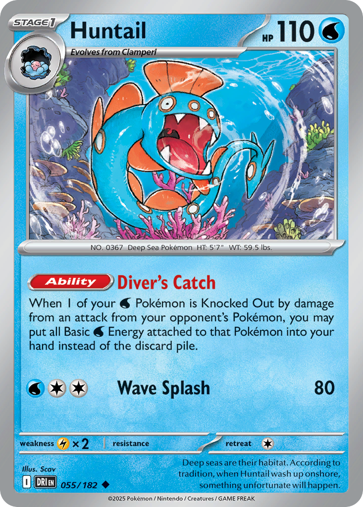 Huntail Pokémon kaart, wateromgeving, diepe oceaan Pokémon