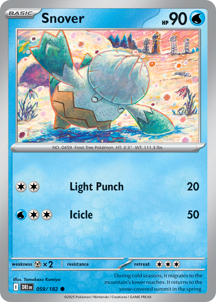 Snover Pokémon-kaart met aanvallen Lichtstoot en IJskegel.