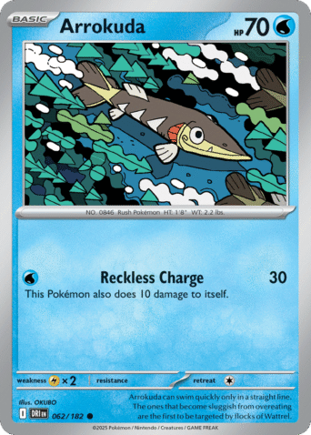 Arrokuda Pokémonkaart met aanval: Reckless Charge.