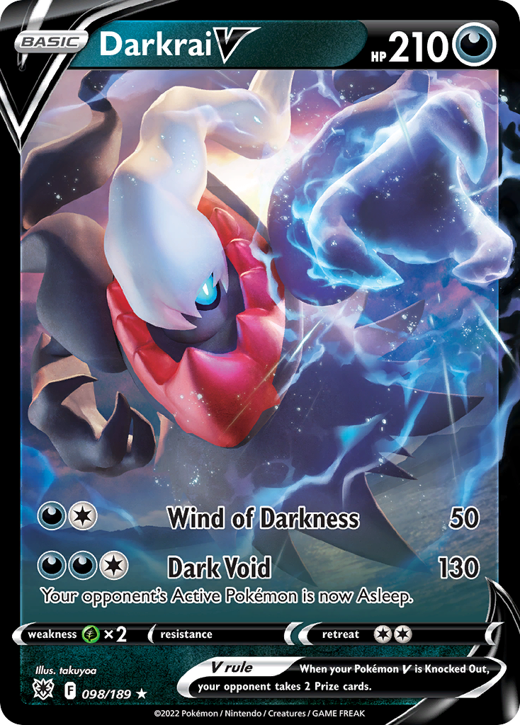Darkrai V Pokémon kaart met krachten en statistieken.
