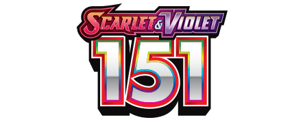 Scarlet en Violet 151 logo op zwarte achtergrond.